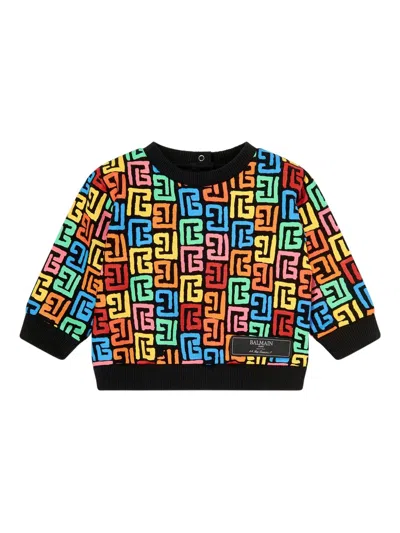 Balmain Babies' Monogram-jacquard Sweatshirt In Red