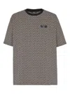 Balmain Grey T-shirt With Logo Applied On The Chest And All-over Labyrinth Motif In Cotton Man