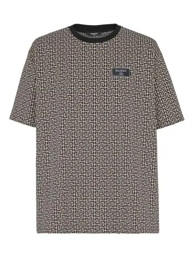 BALMAIN MONOGRAM-JACQUARD T-SHIRT - MEN'S - COTTON/ELASTANE