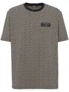 Balmain Grey T-shirt With Logo Applied On The Chest And All-over Labyrinth Motif In Cotton Man In Black