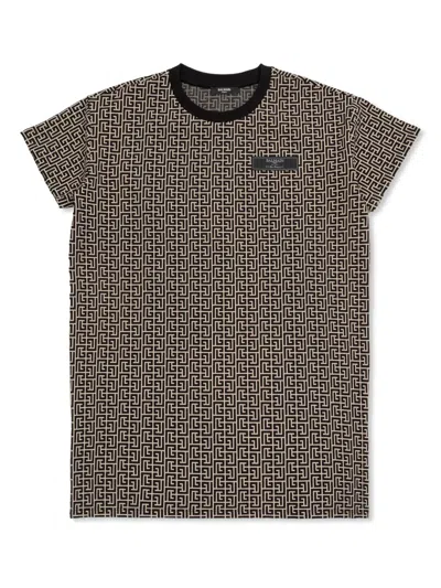Balmain Kids' Monogram-jacquard T-shirt Dress In Neutrals