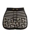 Balmain Monogram-jacquard Wool Shorts In Black