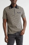 Balmain Monogram Jacquard Zip Polo In Ivory/ Black