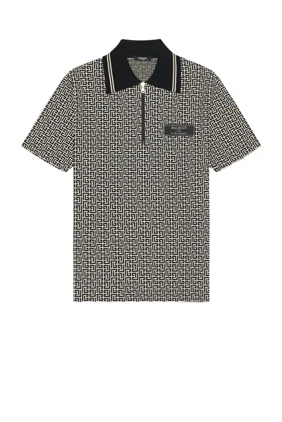 Balmain Pb Labyrinth Jacquard Polo Shirt In Black