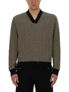 Balmain Geometric Monogram Jersey With Deep V-neckline In Brown