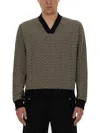 Balmain Geometric Monogram Jersey With Deep V-neckline In Multicolour