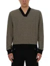 Balmain Geometric Monogram Jersey With Deep V-neckline In Multicolour