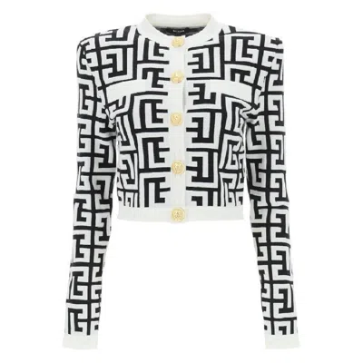 Balmain Monogram Kniited Cardigan In Black