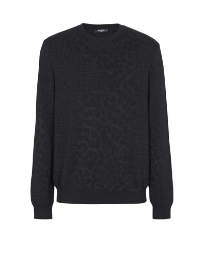 BALMAIN MONOGRAM KNIT AND LEOPARD PATTERN JUMPER