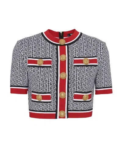 BALMAIN BALMAIN JACQUARD MONOGRAMMED TOP