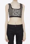 Balmain Monogram-jacquard Cropped Knit Top In Ivory