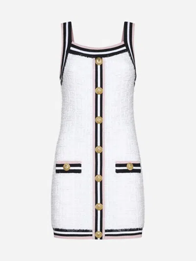 Balmain Monogram Knit Mini Dress In Bianco