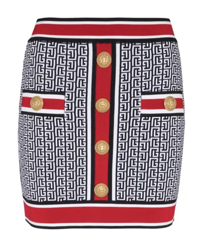 BALMAIN BALMAIN BUTTON EMBELLISHED KNIT SKIRT