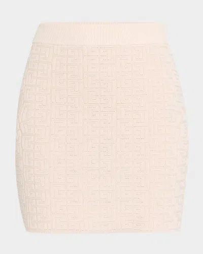 Balmain Monogram Knit Mini Skirt In Nude Multi