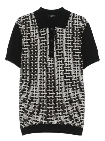 BALMAIN MONOGRAM KNIT POLO SHIRT