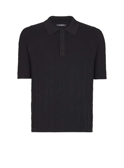 BALMAIN MONOGRAM KNIT POLO SHIRT