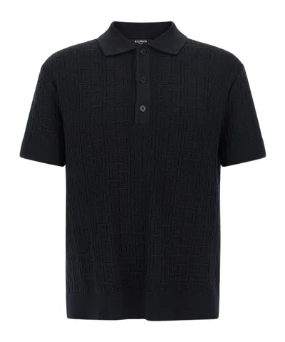 BALMAIN BALMAIN MONOGRAM KNIT POLO SHIRT