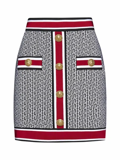 Balmain Embroidered Viscose Blend Mini Skirt In Red