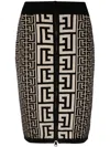 Balmain Pencil Skirt In Monogram Knit In White