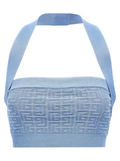 Balmain Monogram Knit Tank Top In Blue