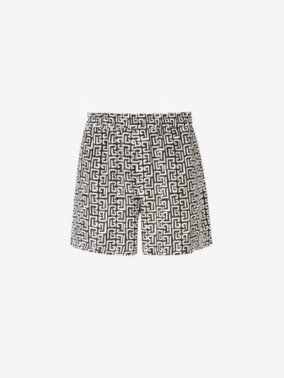 Balmain Monogrammed Elastic Waistband Shorts With Side Pockets In Multi