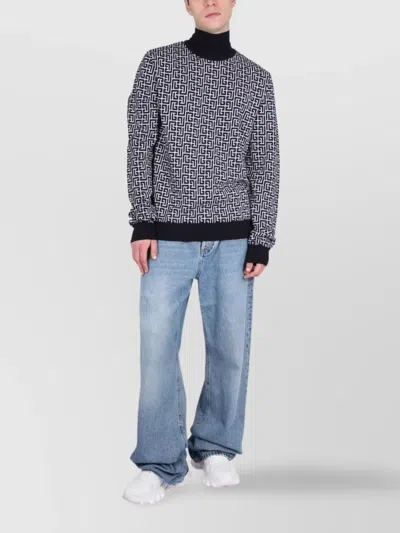 BALMAIN MONOGRAM LOGO HIGH NECK SWEATER