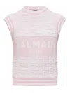 Balmain Monogram Wool And Cotton-blend Knitted Top In Blanco