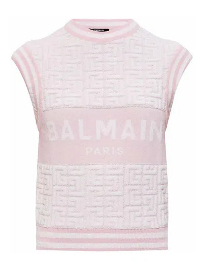 Balmain Logo-monogram Crewneck Vest In White