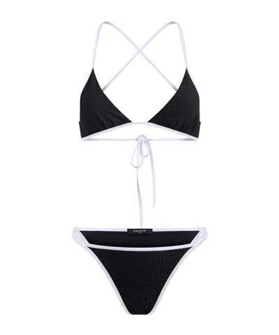 Balmain Monogram Lycra Swimsuit In Black