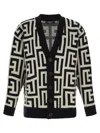 Balmain Monogram V Neck Mid Length Cardigan In Multi