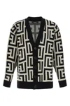 Balmain Monogram V Neck Mid Length Cardigan In Black