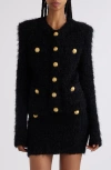 Balmain Collarless Four-pocket Tweed Jacket In 0pa Black