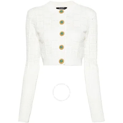 BALMAIN BALMAIN MONOGRAM MESH KNIT CARDIGAN