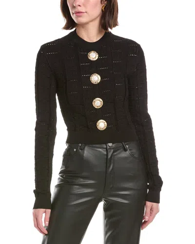 Balmain Monogram Mesh Knit Cropped Pullover In Black