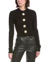 Balmain Monogram Mesh Knit Cropped Pullover In Black