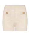 Balmain Monogrammed Openwork Knit Mini Shorts In Nude