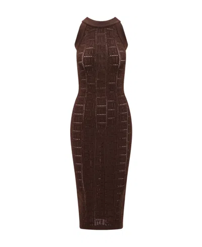 Balmain Monogram Mesh Midi Dress In Black
