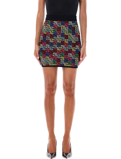 BALMAIN MONOGRAM MULTICOLOR MINI SKIRT
