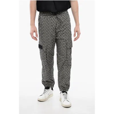 Balmain Monogram Nylon Cargo Sweatpants With Men's Cuffs