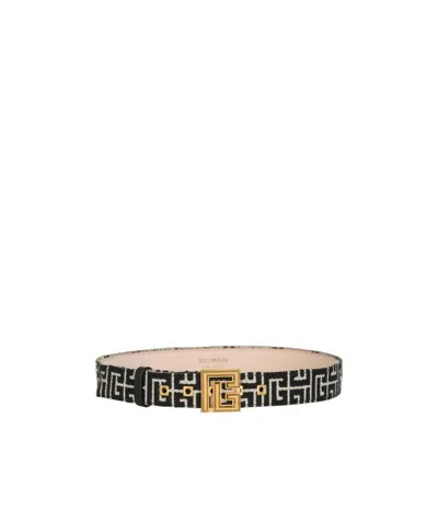 Balmain Monogram-pattern Belt In Nude
