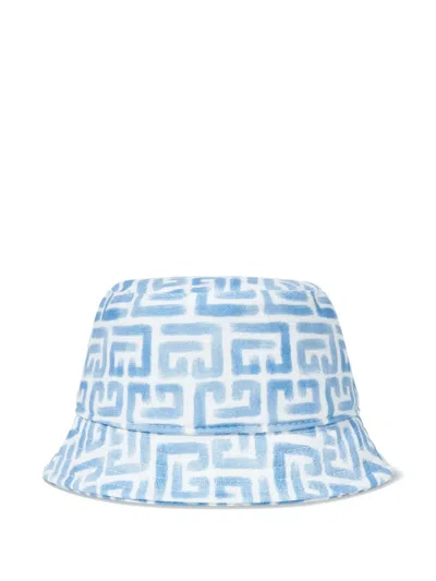 Balmain Babies' Monogram-pattern Bucket Hat In Blue