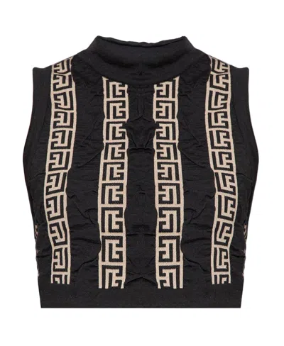 BALMAIN BALMAIN MONOGRAM MOTIF CROPPED TOP