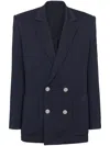 Balmain Monogram-pattern Double-breasted Blazer In Blue