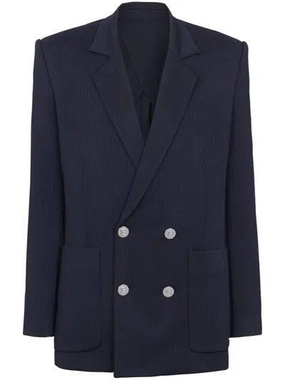 BALMAIN MONOGRAM-PATTERN DOUBLE-BREASTED BLAZER