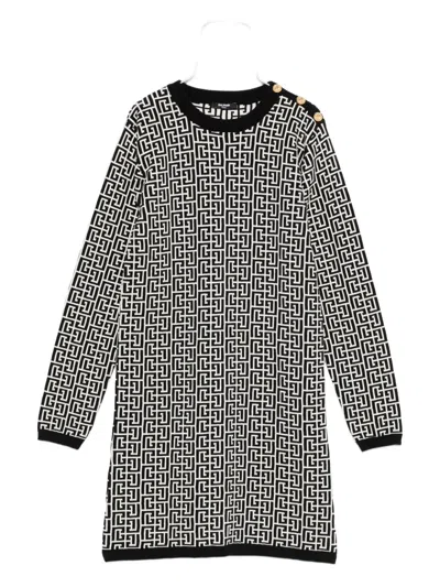 Balmain Kids' Monogram-pattern Dress In Black