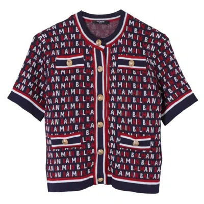 Balmain Monogram Pattern Knit Sweater In Blue