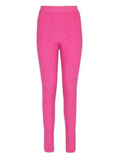 Balmain Monogram Knit Leggings In Pink Multi