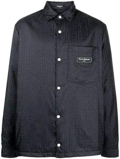 Balmain Monogram-pattern Shirt In Nero
