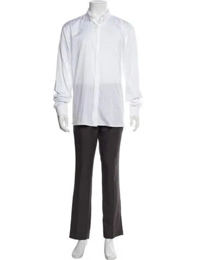 Pre-owned Balmain Monogram Pattern Long Sleeve Dress Shirt In White