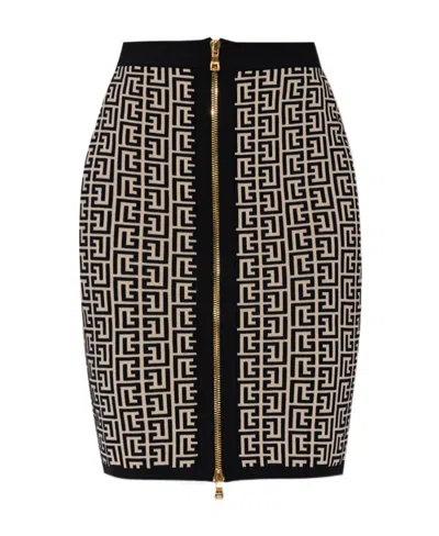 BALMAIN BALMAIN MONOGRAM ZIP-UP MINI SKIRT